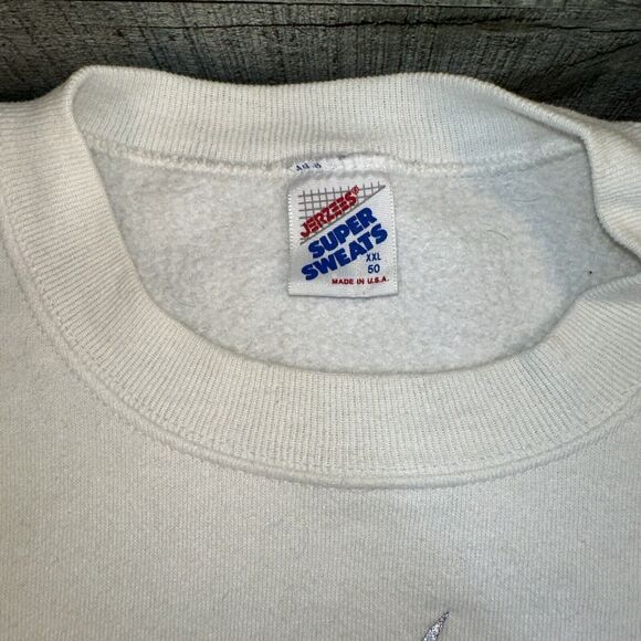 Vintage 92 Albertville Olympics White Crew (XL) Jerzees 3m Promo Reflects - Picture 2 of 9